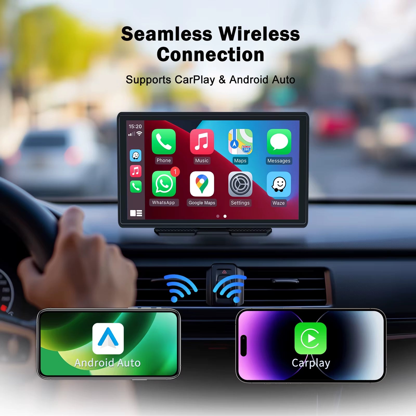 9 Inch Universal Portable Multimedia Screen Carplay Display Wireless Carplay Android Auto Touchscreen for Car
