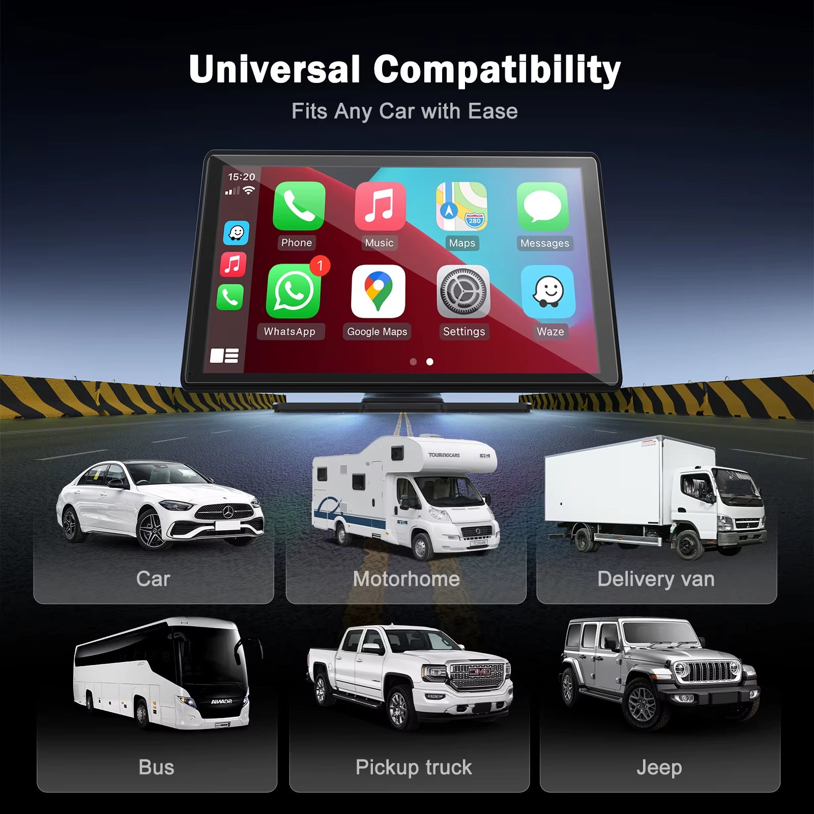 9 Inch Universal Portable Multimedia Screen Carplay Display Wireless Carplay Android Auto Touchscreen for Car