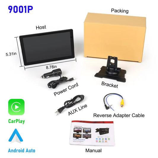 9 Inch Universal Portable Multimedia Screen Carplay Display Wireless Carplay Android Auto Touchscreen for Car